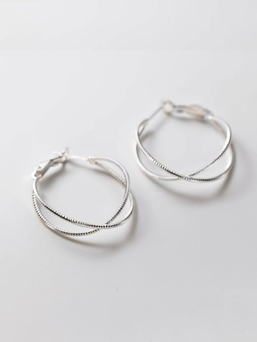 Silver 925 Sterling Silver Geometric Minimalist Hoop Earring