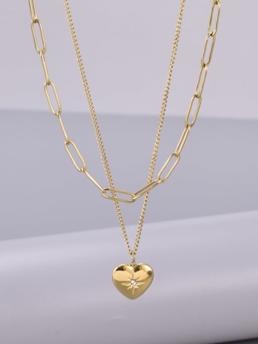 A TEEM Titanium Steel Heart Minimalist Double Layer Chain Necklace 3