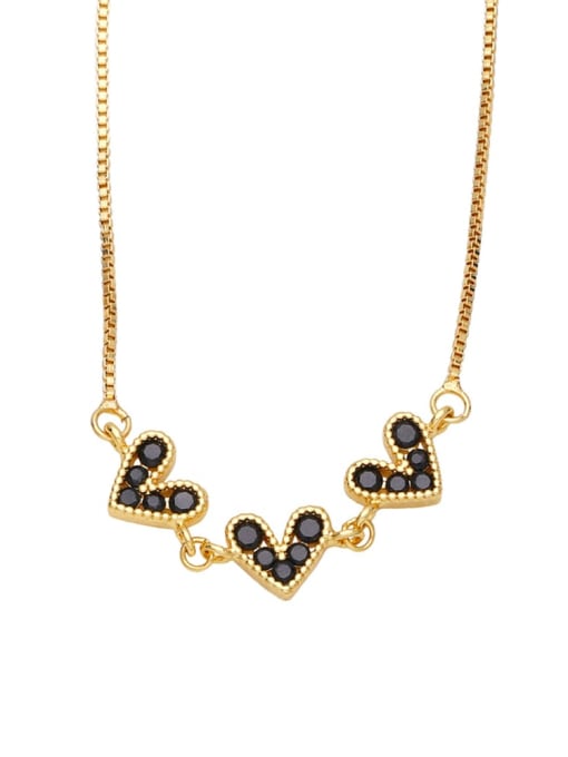 black Brass Cubic Zirconia Vintage Heart  Pendant Necklace