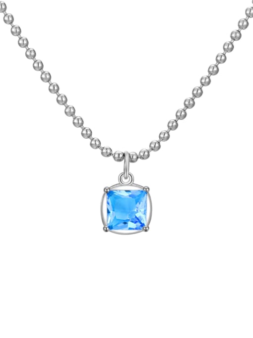 Sea blue December 925 Sterling Silver Cubic Zirconia Geometric Minimalist Bead Chain Necklace