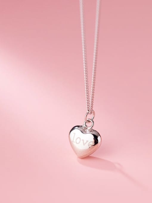 silver 925 Sterling Silver Smooth Heart Minimalist Necklace