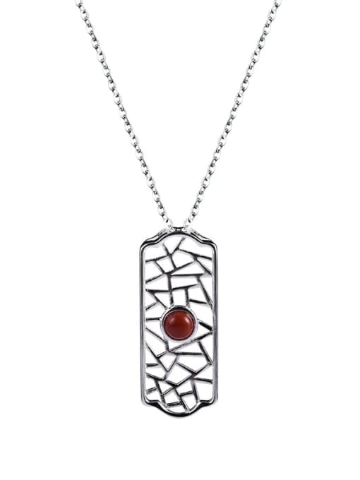 SILVER MI 925 Sterling Silver  Vintage South Red Hollow Partition Necklace 2