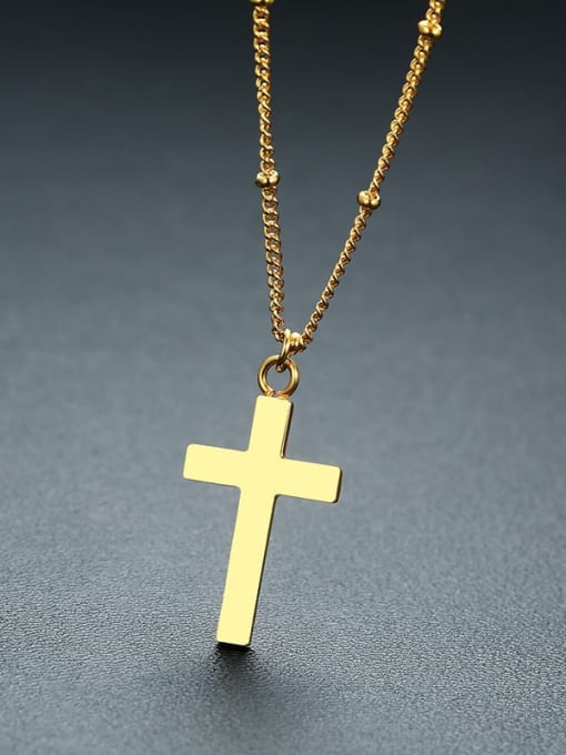 CONG Stainless Steel With Gold Plated Simplistic Smooth Cross Necklaces 2