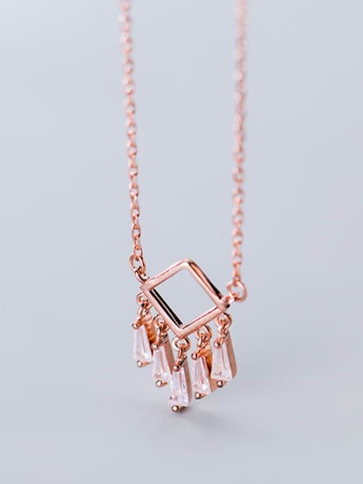 Rosh 925 Sterling Silver Cubic Zirconia  Minimalist Fashion Geometry   Tassel Necklace