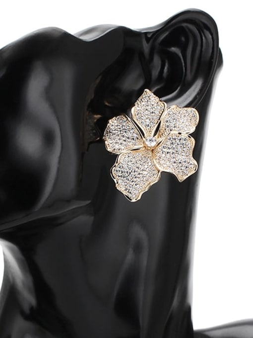 L.WIN Brass Cubic Zirconia Flower Statement Cluster Earring 1
