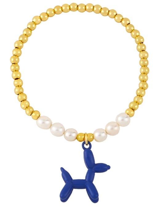 Dark blue Brass Bead Enamel Dog Minimalist Beaded Bracelet