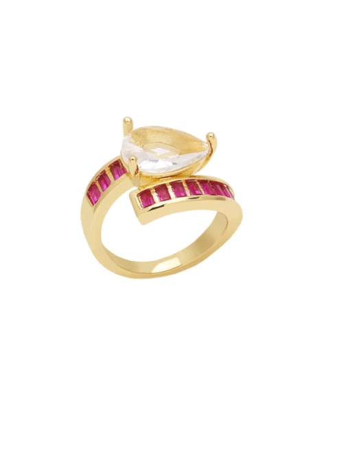 Rose red Brass Cubic Zirconia Water Drop Vintage Band Ring