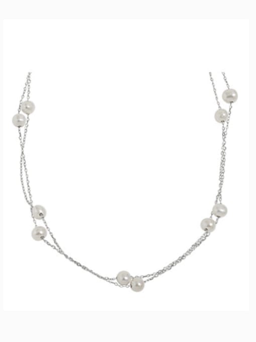 DAKA 925 Sterling Silver Freshwater Pearl Geometric Minimalist Multi Strand Necklace 0