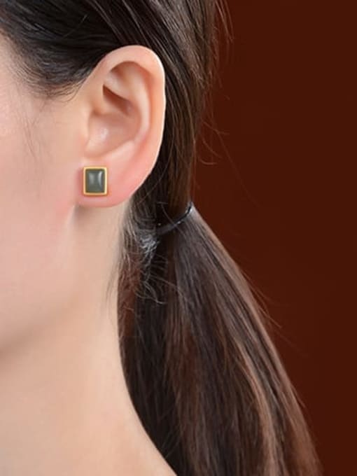 DEER 925 Sterling Silver Jade Geometric Vintage Stud Earring 2