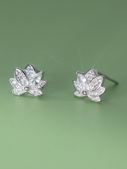 Silver 925 Sterling Silver Cubic Zirconia Flower Dainty Stud Earring