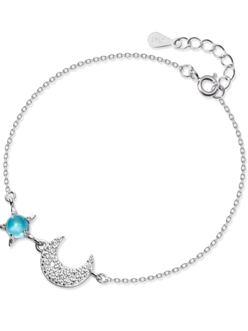 Rosh 925 Sterling Silver  Cute Simple Synthetic Glass Star Moon  Link Bracelet 4