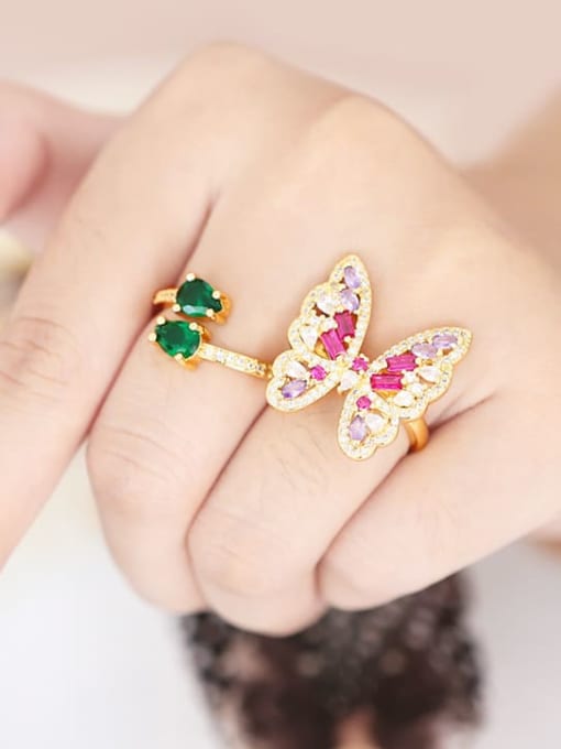 CC Brass Cubic Zirconia Butterfly Hip Hop Band Ring 1