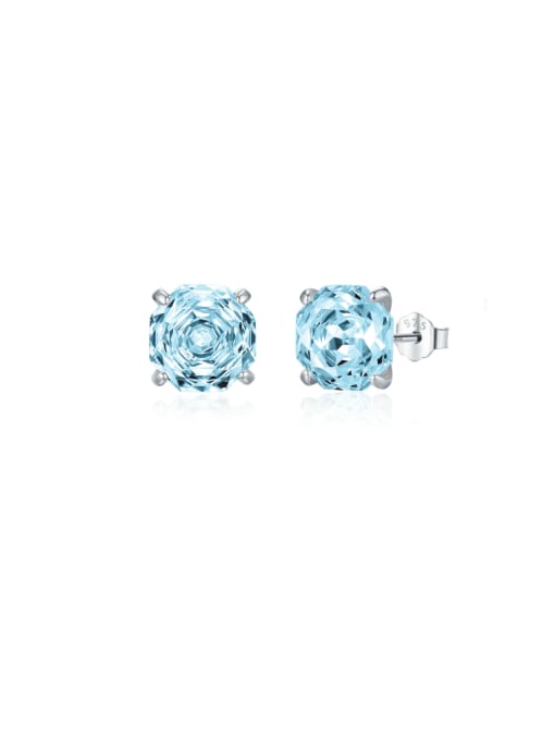 Blue 8mm 925 Sterling Silver Cubic Zirconia Flower Dainty Stud Earring