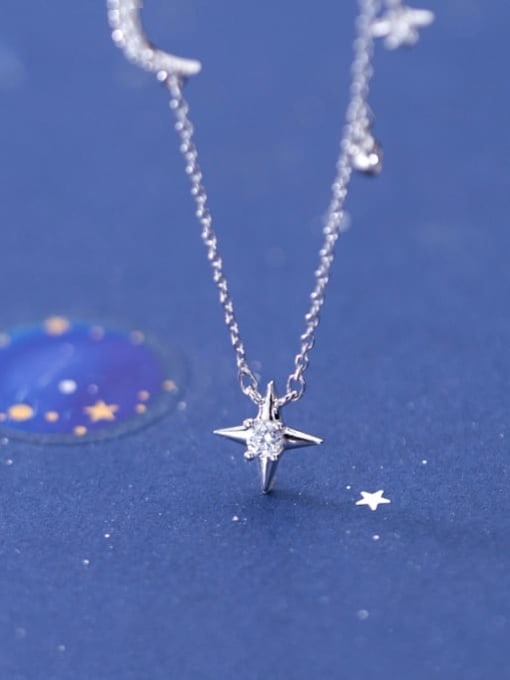 Rosh 925 Sterling Silver Cubic Zirconia Fashion Diamond Star Moon  Necklace 1