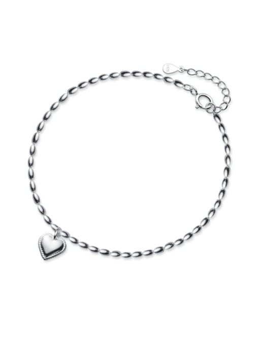 Rosh 925 Sterling Silver Heart  Vintage  Bead Chain Anklet 0