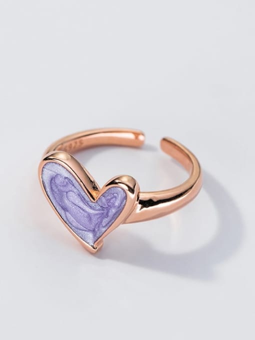 Lac (Rose Gold) 925 Sterling Silver Enamel Heart Minimalist Band Ring