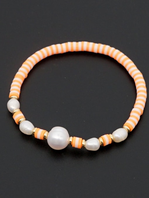 ZZ B200056F Freshwater Pearl Multi Color Polymer Clay Round Bohemia Stretch Bracelet