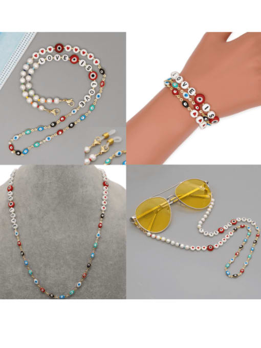 Roxi Stainless steel Imitation Pearl Multi Color Letter Bohemia Hand-woven Necklace 1