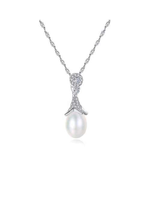 CCUI 925 Sterling Silver Simple fashion Freshwater Pearl pendant  Necklace