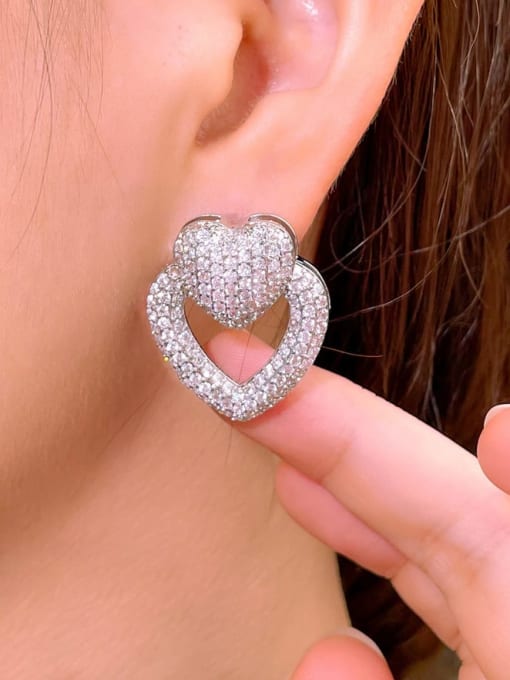 L.WIN Brass Cubic Zirconia Heart Statement Stud Earring 1