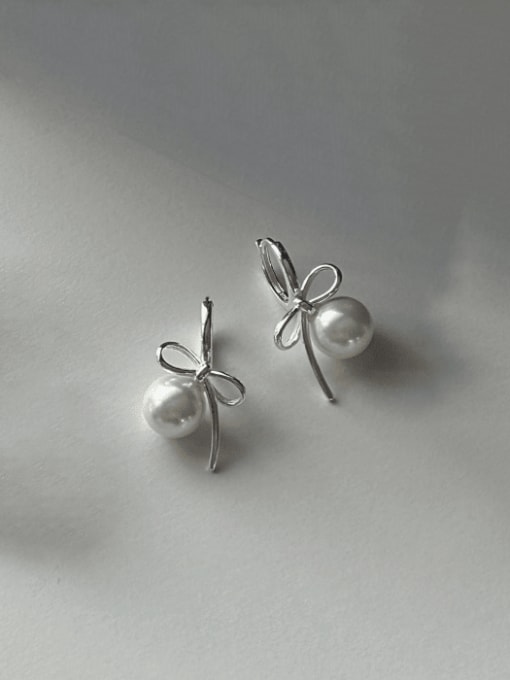 Boomer Cat 925 Sterling Silver Imitation Pearl Bowknot Vintage Drop Earring 3