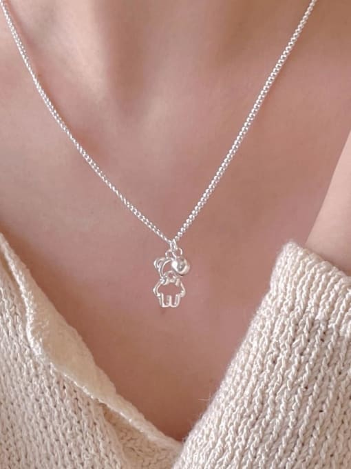 Boomer Cat 925 Sterling Silver Hollow Bear Cute Necklace 1