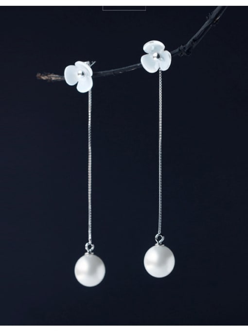 Rosh 925 Sterling Silver Imitation Pearl Flower Minimalist Drop Earring 2