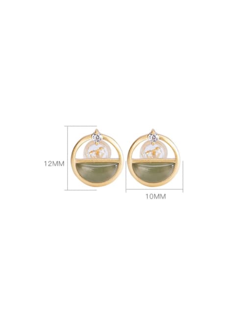 DEER 925 Sterling Silver Jade Geometric Vintage Stud Earring 3