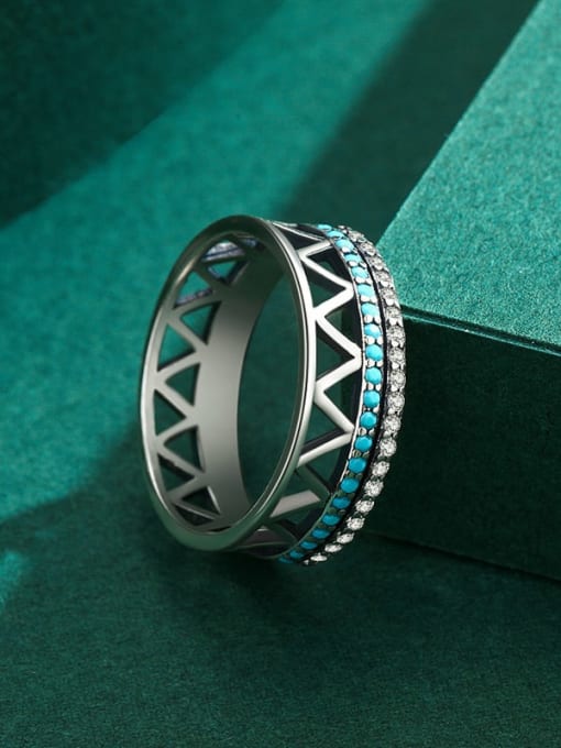 MODN 925 Sterling Silver Turquoise Geometric Trend Stackable Ring 3