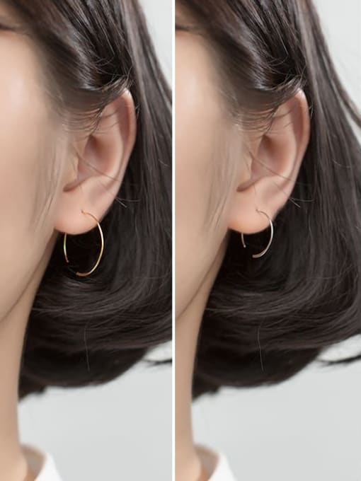Rosh 925 Sterling Silver Minimalist  Line Round Geometric Earrings  Hoop Earring 2