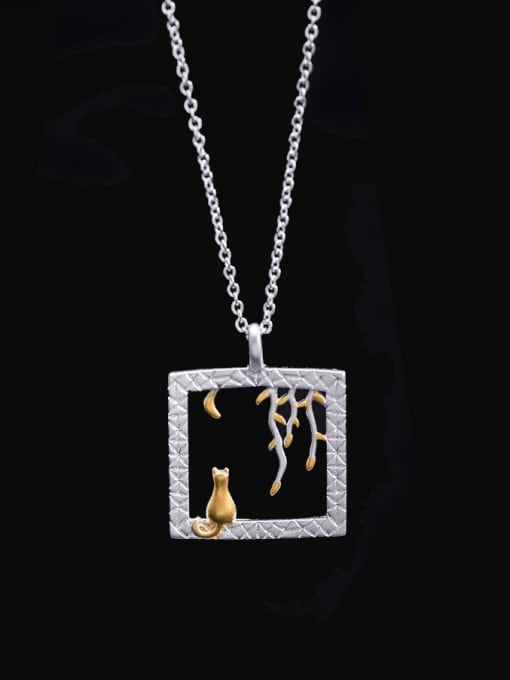 SILVER MI 925 Sterling Silver Geometric Vintage Necklace