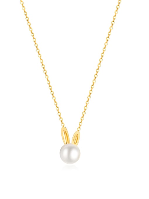 2207 steel necklace gold Titanium Steel Imitation Pearl Rabbit Cute Necklace