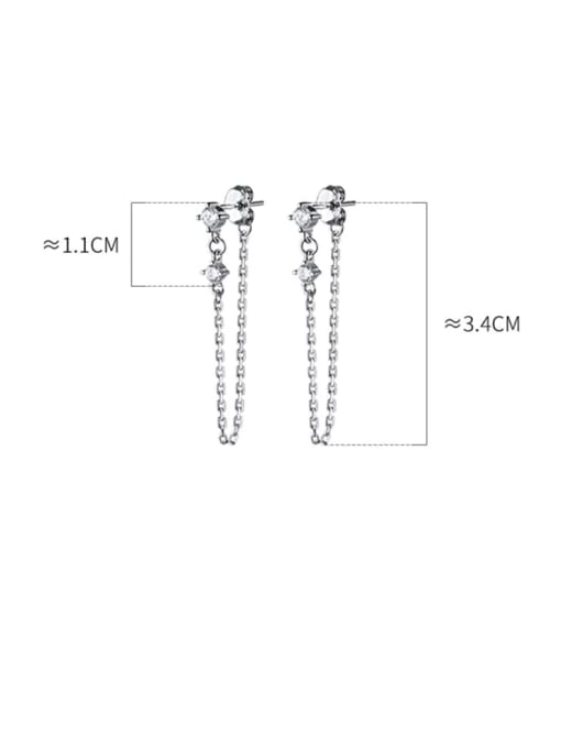 Rosh 925 Sterling Silver Cubic Zirconia Tassel Minimalist Threader Earring 3