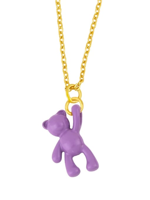violet Brass Multi Color Enamel  Cute Bear Pendant Necklace