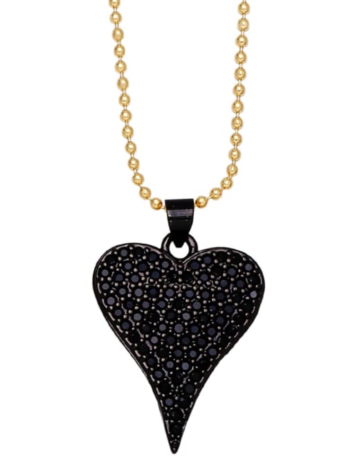 black Brass Cubic Zirconia Heart Vintage Necklace