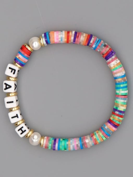 QT B200145E Stainless steel Multi Color Polymer Clay Letter Bohemia Stretch Bracelet