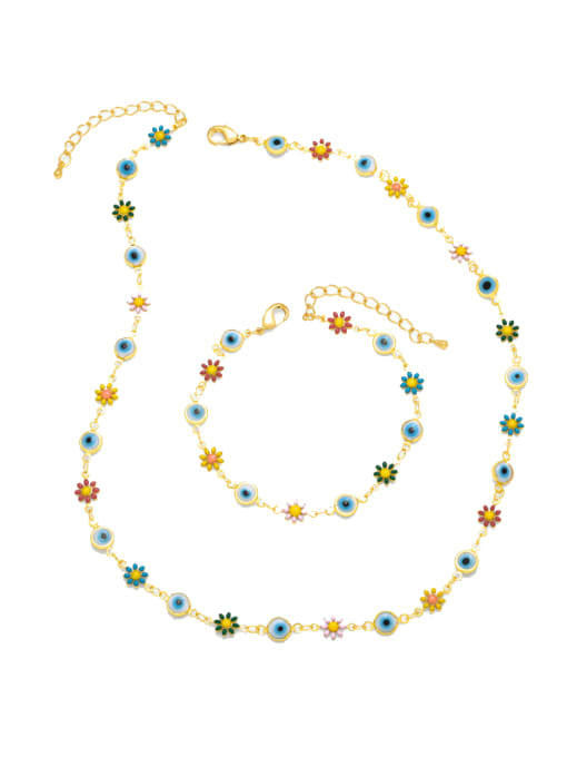 CC Brass Enamel Vintage Flower Bracelet and Necklace Set
