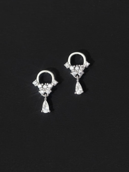 Rosh 925 Sterling Silver Cubic Zirconia Water Drop Minimalist Huggie Earring 2