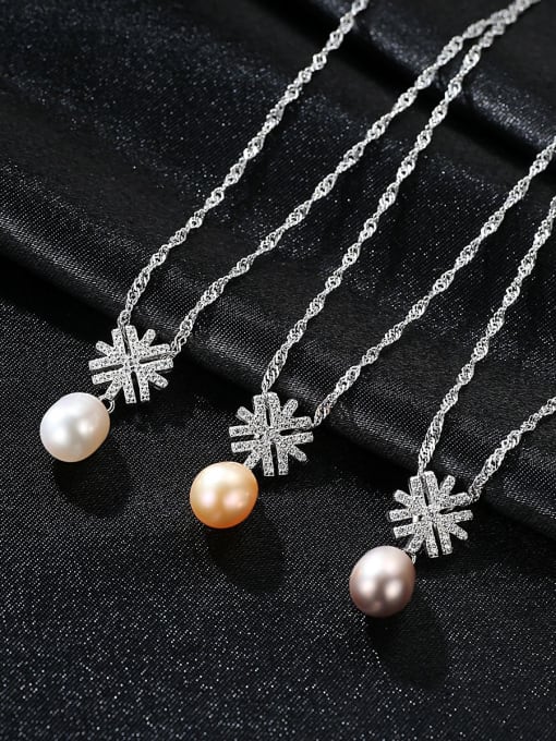 CCUI 925 Sterling Silver Water Wave Chain Freshwater Pearl Fashion Snowflake Necklace 2