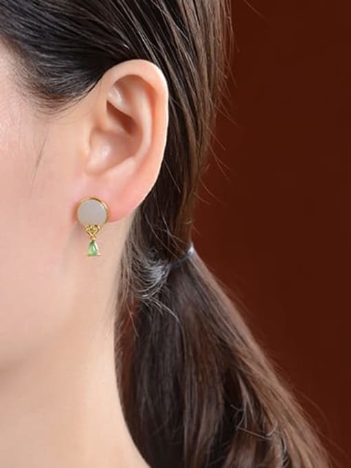 DEER 925 Sterling Silver Jade Geometric Vintage Drop Earring 1