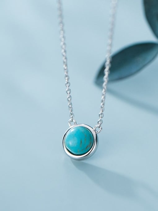 Rosh 925 Sterling Silver Minimalist Round  Turquoise Pendant  Necklace 1