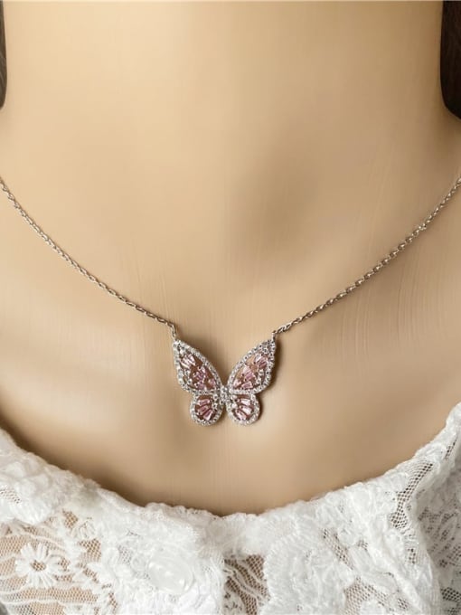 DUDU Brass Cubic Zirconia Butterfly Dainty Necklace 2