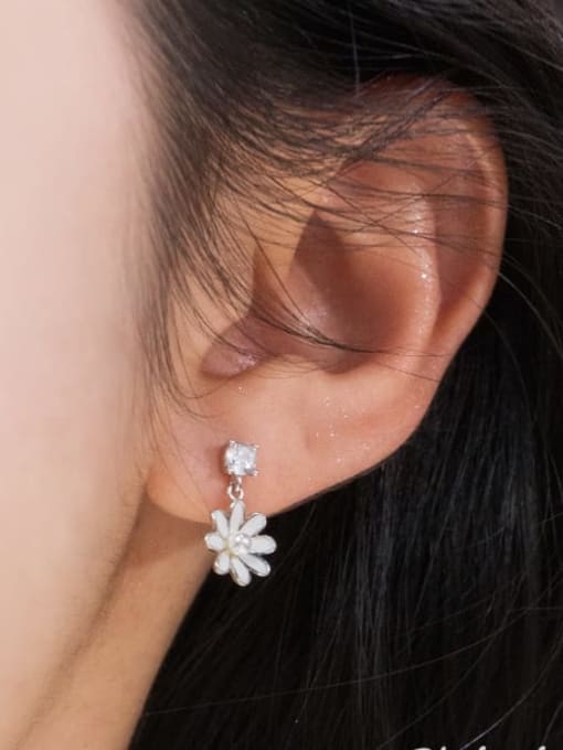 Rosh 925 Sterling Silver Enamel Flower Minimalist Drop Earring 1