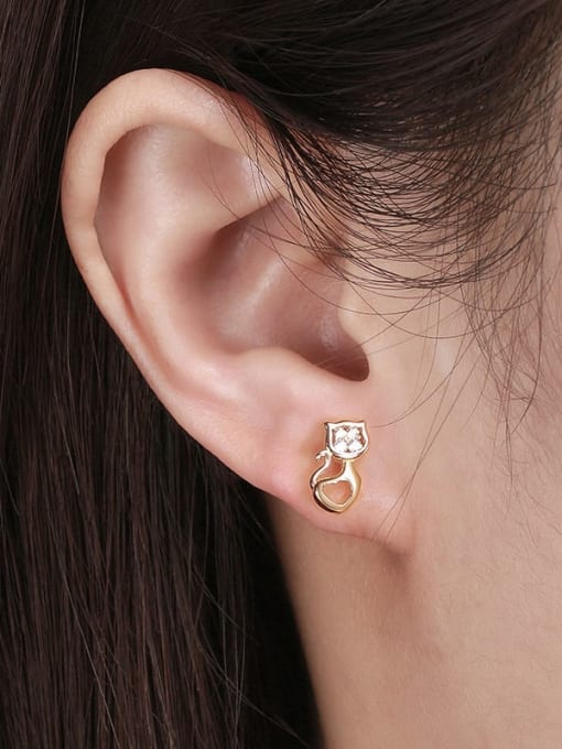 RINNTIN 925 Sterling Silver Cubic Zirconia Cat Cute Stud Earring 1