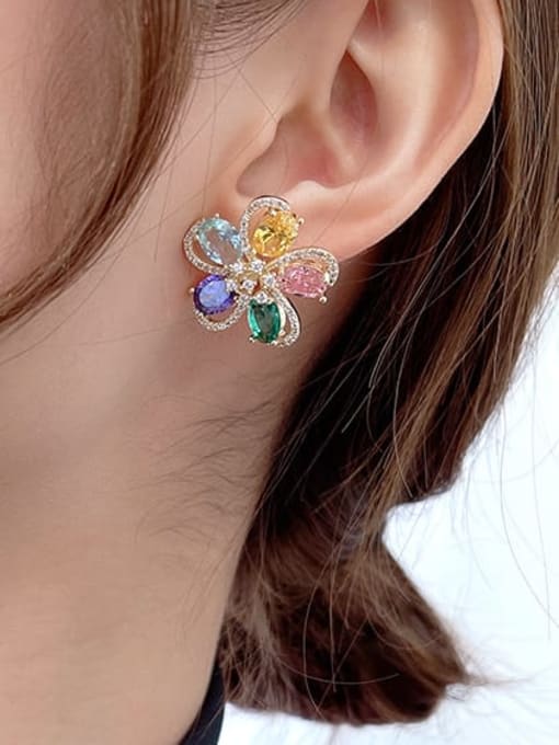 Luxu Brass Cubic Zirconia Flower Dainty Stud Earring 1