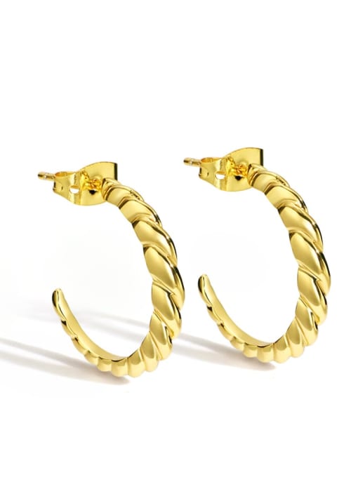 Gold twist Earrings Brass Smooth Round Minimalist Hoop Earring