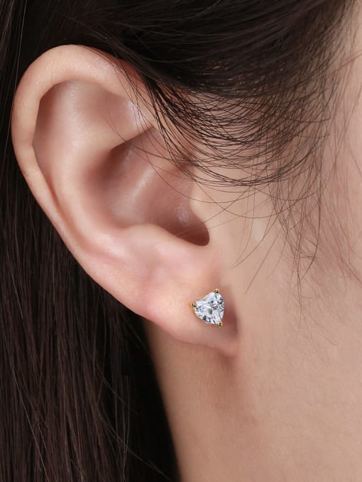 RINNTIN 925 Sterling Silver Cubic Zirconia Heart Minimalist Stud Earring 1