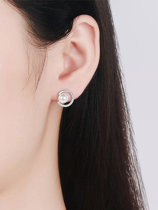 MOISS 925 Sterling Silver Imitation Pearl Geometric Dainty Stud Earring 1
