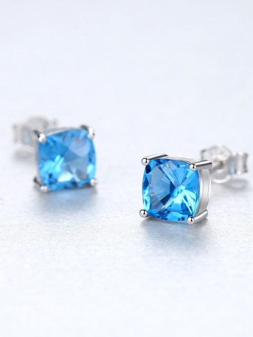 CCUI 925 Sterling Silver Cubic Zirconia Blue Square Luxury Stud Earring 3