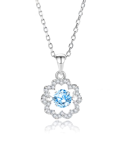 FDTD 019 Platinum+blue  Zircon 925 Sterling Silver Moissanite Flower Dainty Necklace